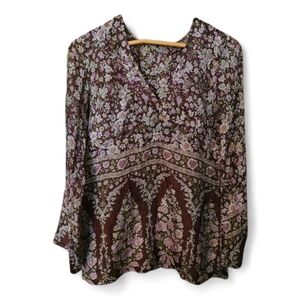 BLUESKY Brown Silk Floral Blouse - Medium
